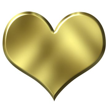 3d golden heart isolated in white