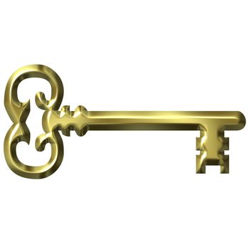 3d golden key isolated in white