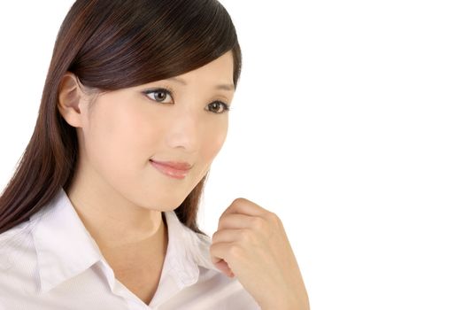 Beautiful business woman portrait of Asian closeup image on white background.