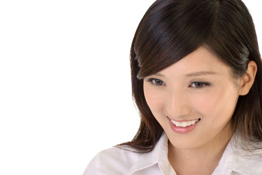 Closeup businesswoman portrait of Asian with smile on white background.