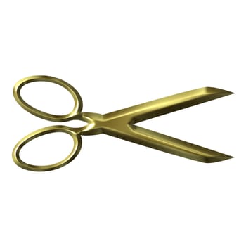 3d golden scissors isolated in white