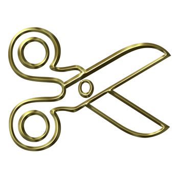 Golden scissors isolated in white