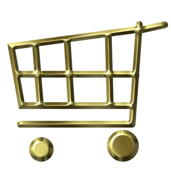 3d golden shopping cart isolated in white