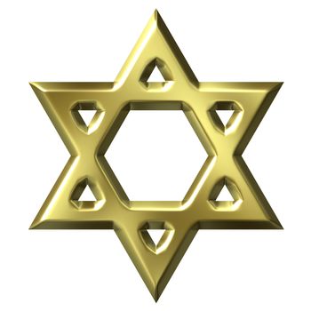 3d golden star of david isolated in white