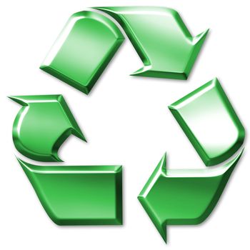 3d green recycling symbol isolated in white