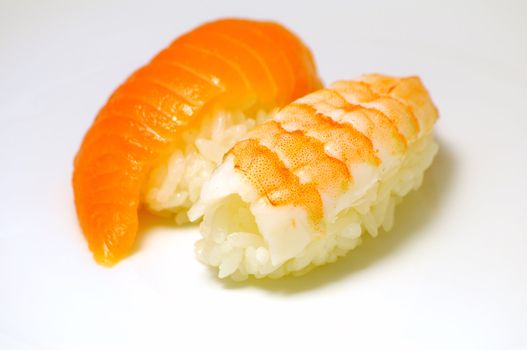 close up traditional fresh japanese sushi on white background
