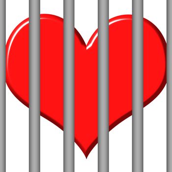 3d jailed heart isolated in white