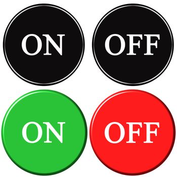 on off buttons isolated in white