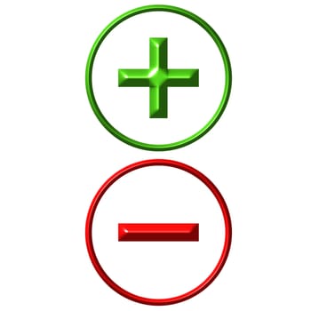 Positive and negative symbols isolated in white