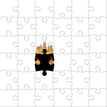 Puzzle with piece on fire