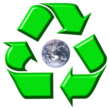 Recycling symbol surrounding earth isolated in white