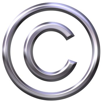 3d silver copyright symbol isolated in white