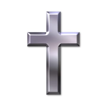 3d silver cross isolated in white