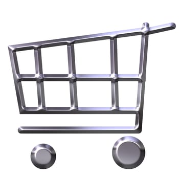 3d silver shopping cart isolated in white