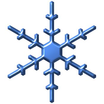 3d azure snowflake isolated in white