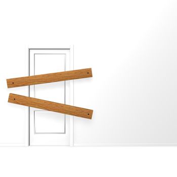 door closed with planks - 3d illustration