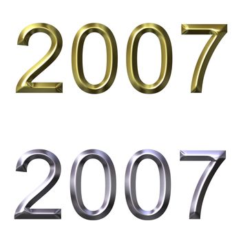 Year of 2007 in 3d silver and gold isolated in white