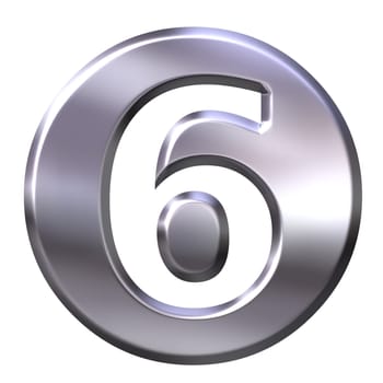 3d silver framed number 6 isolated in white