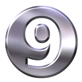 3d silver framed number 9 isolated in white