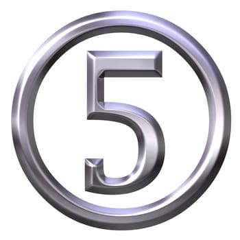 3d silver number 5 isolated in white