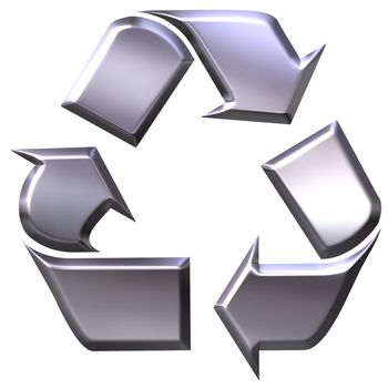 3d silver recycling symbol for metals isolated in white