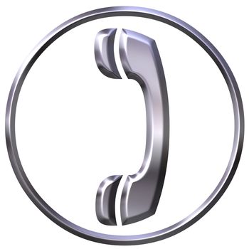 3d silver telephone sign isolated in white