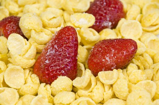 close-up on a bowl of yummy strawberry cereals