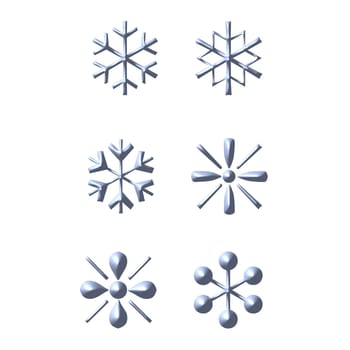 3d snow flakes isolated in white