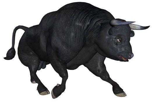 3D rendered black bull on white background isolated