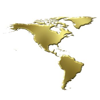 America 3d golden map isolated in white