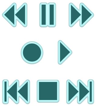 Aqua glass audio buttons isolated in white