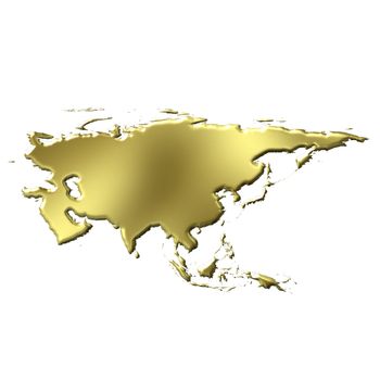 Asia 3d golden map isolated in white