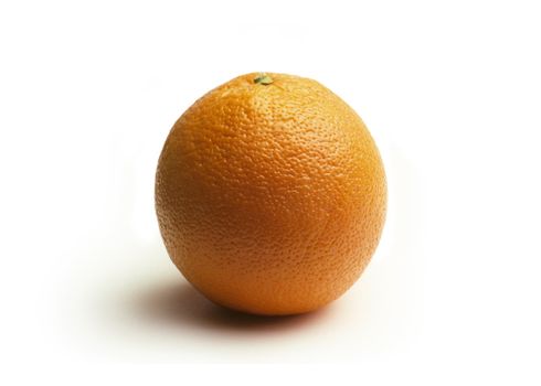 A single orange on a white surface