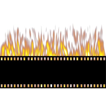 Burning film strip isolated in white