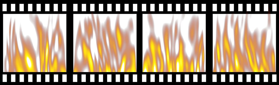 Burning film strip isolated in white