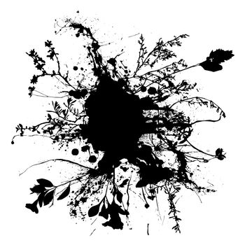 Black and white abstract pen and ink floral design