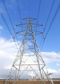 View of electricity pylon with power lines