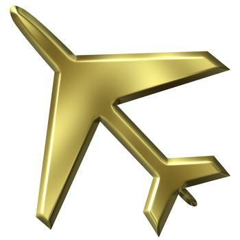 3d golden airplane isolated in white
