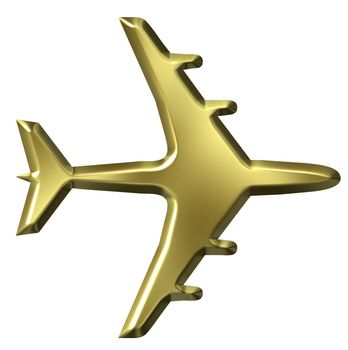 3d golden airplane isolated in white