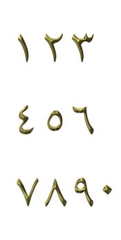 3d golden Aaabic numbers isolated in white