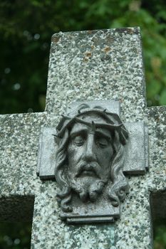 jesus face on a tomb cross, photo taken in slovakia