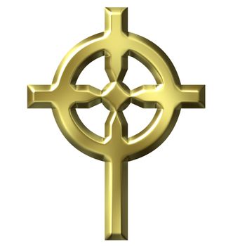 3d golden celtic cross isolated in white