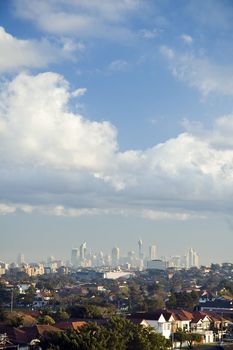 sydney cbd from maroubra junction, cloudy sky