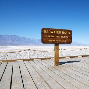 Badwater Basin sign in Death Valley National Park.