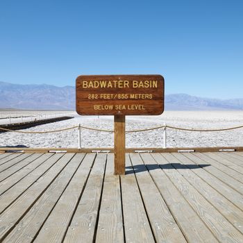Badwater Basin sign in Death Valley National Park.