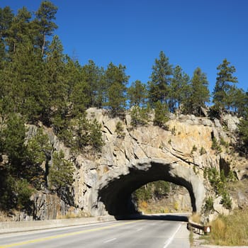 Tunnel going through rocks in South Dakota.