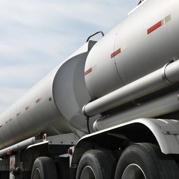 Detail of fuel truck with big storage tanks.