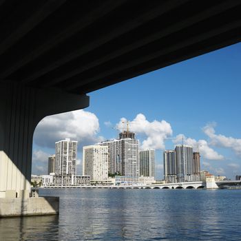 Waterfront skyline of Miami, Florida, USA.