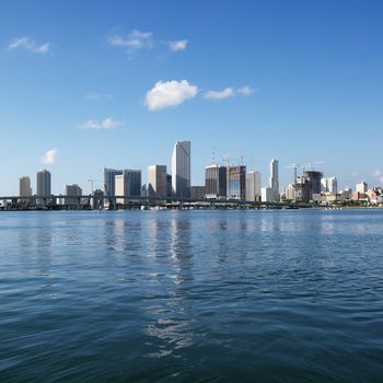 Waterfront skyline of Miami, Florida, USA.