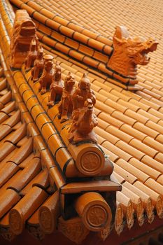 orange roof of buddhist temple in australia, biggest in southern hemisphere